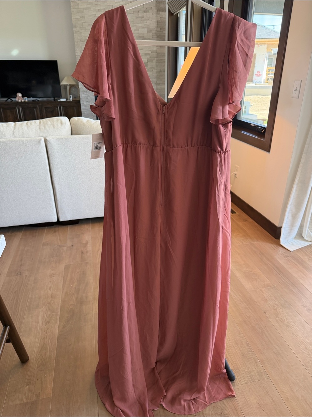 Floral-Sleeve V-Neck Maxi Dress in Dusty Rose - Picture 4 of 4